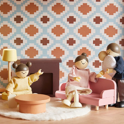 Tiny Land Pegasus Dollhouse playset with several wooden dolls and pastel furniture on Tampa Home & Garden Store