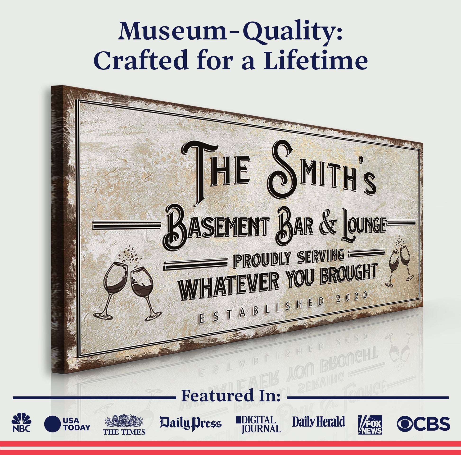 Basement Bar & Lounge Sign X canvas from Tailored Canvases, vintage sign style on Tampa Home & Garden Store