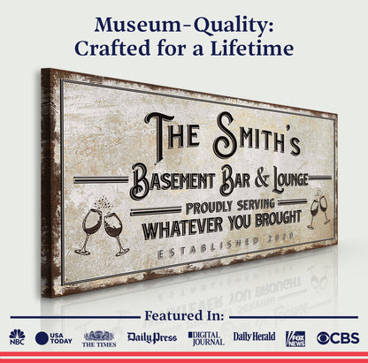 Basement Bar & Lounge Sign X canvas from Tailored Canvases, vintage sign style on Tampa Home & Garden Store