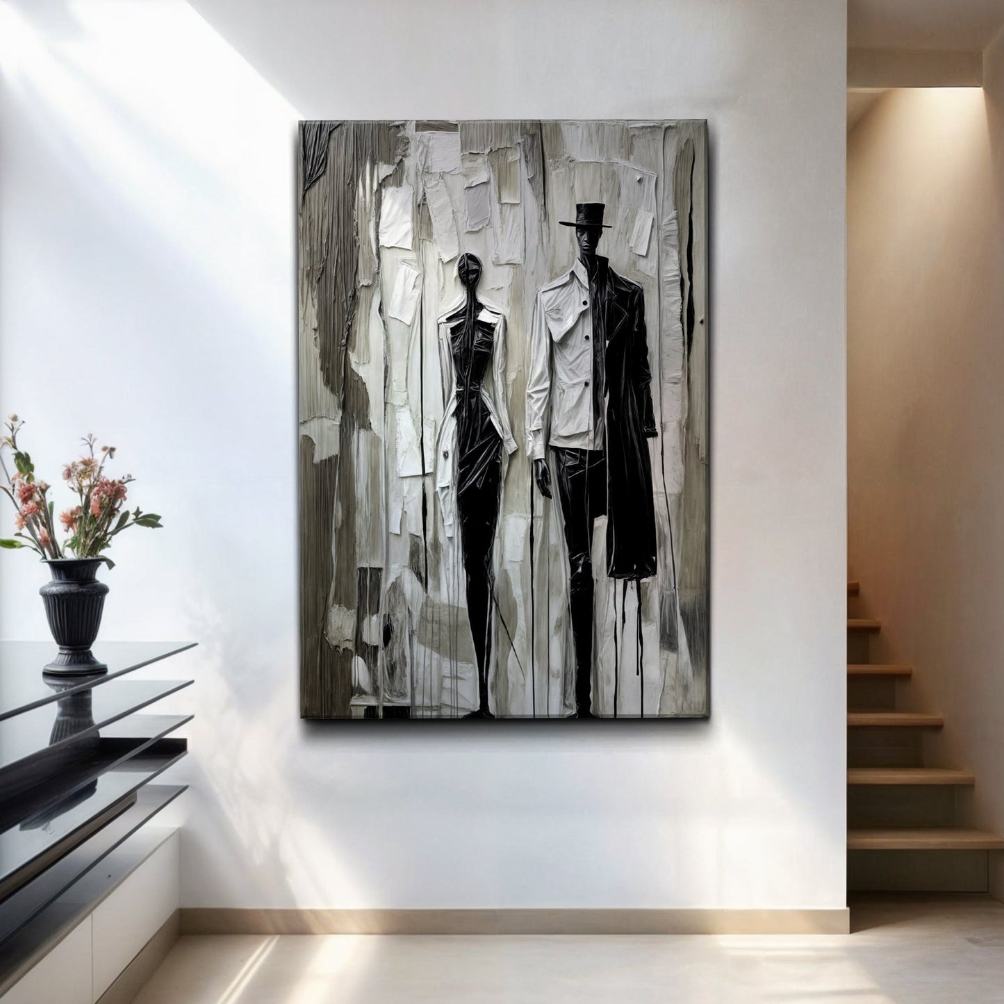 Beige & Black Minimalist Wall Art canvas by Tailored Canvases, textured monochrome figures on Tampa Home & Garden Store