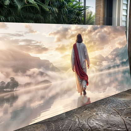 Reflections Faith Wall Art II canvas by Tailored Canvases, figure in white robes before sunrise on Tampa Home & Garden Store