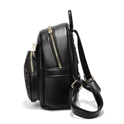 Stevvex large-capacity PU leather school backpack, black with gold-tone zippers on Tampa Home & Garden Store