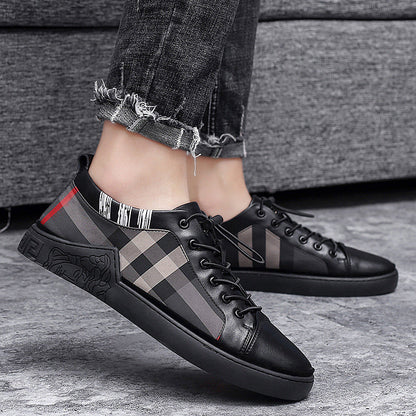 Stevvex sneakers black/gray plaid canvas, lace-up, non-slip casual walking shoes on Tampa Home & Garden Store