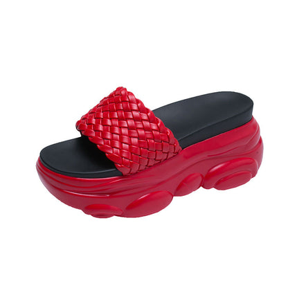 Stevvex platform sandals with braided red strap, black footbed and chunky red wedge on Tampa Home & Garden Store