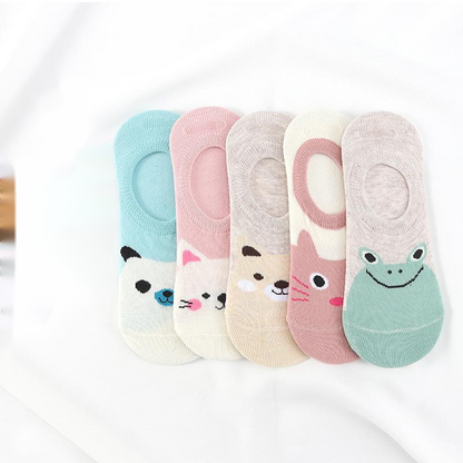 Stevvex 5-pair women cotton ankle socks set featuring cute animal faces cat dog panda frog on Tampa Home & Garden Store