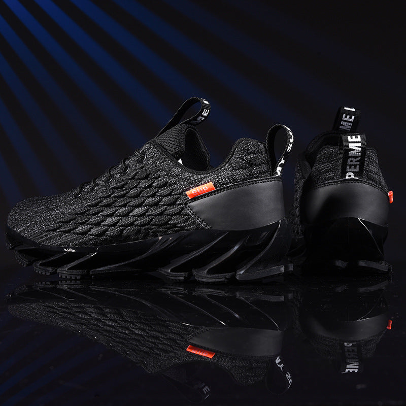 Mens modern breathable running sneakers Stevvex black knit upper sculpted outsole pair on Tampa Home & Garden Store