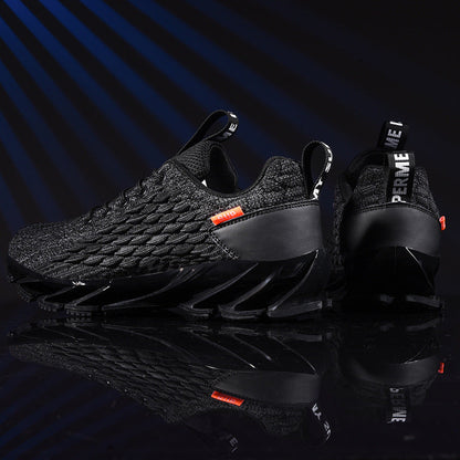 Mens modern breathable running sneakers Stevvex black knit upper sculpted outsole pair on Tampa Home & Garden Store