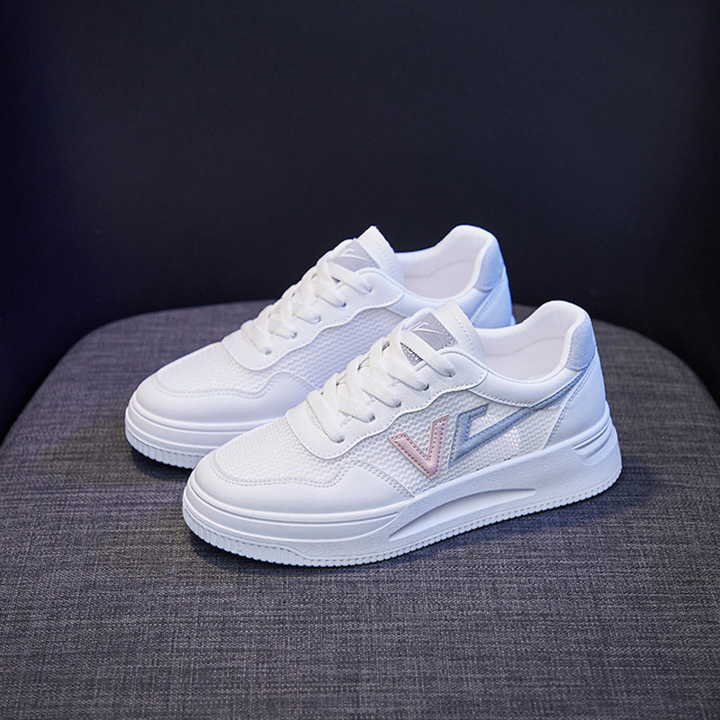 White PU leather platform sneakers Stevvex lace-up walking shoes for women on Tampa Home & Garden Store