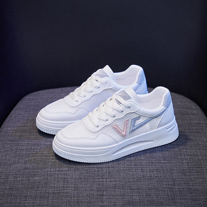 White PU leather platform sneakers Stevvex lace-up walking shoes for women on Tampa Home & Garden Store