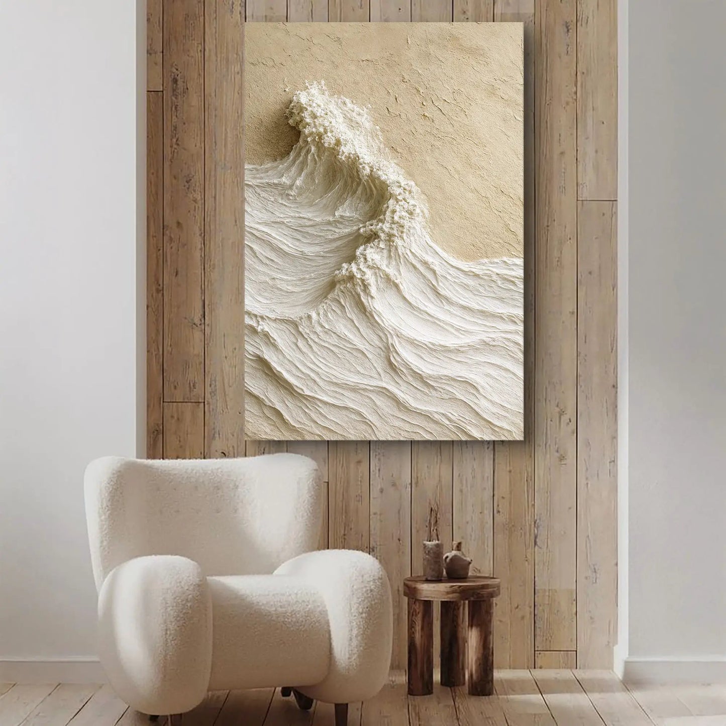 Modern Neutral Mountain Wall Art canvas by Tailored Canvases in beige textured wave motif on Tampa Home & Garden Store