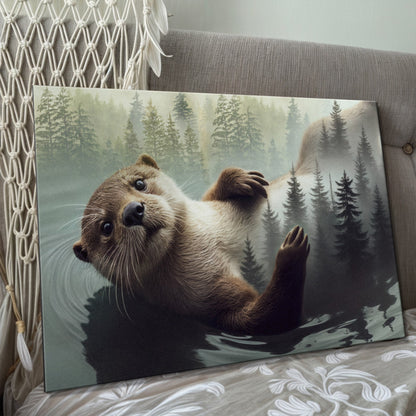 Otter Double Exposure Wall Art canvas by Tailored Canvases with a forest of evergreens on Tampa Home & Garden Store