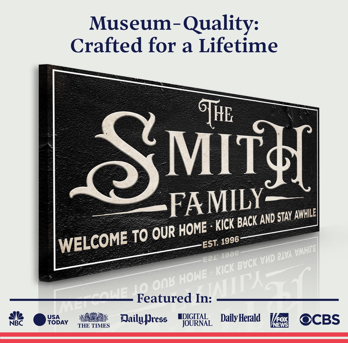 Family Sign XXV canvas by Tailored Canvases on black textured surface with cream typography on Tampa Home & Garden Store