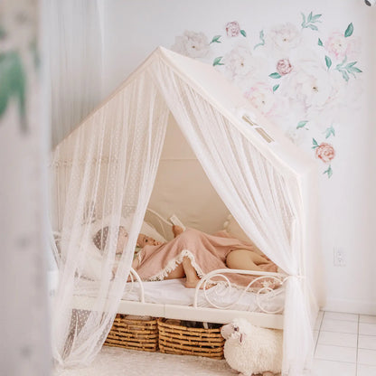 Tiny Land Kids Tent - Large white cozy play tent with sheer dotted curtains on Tampa Home & Garden Store