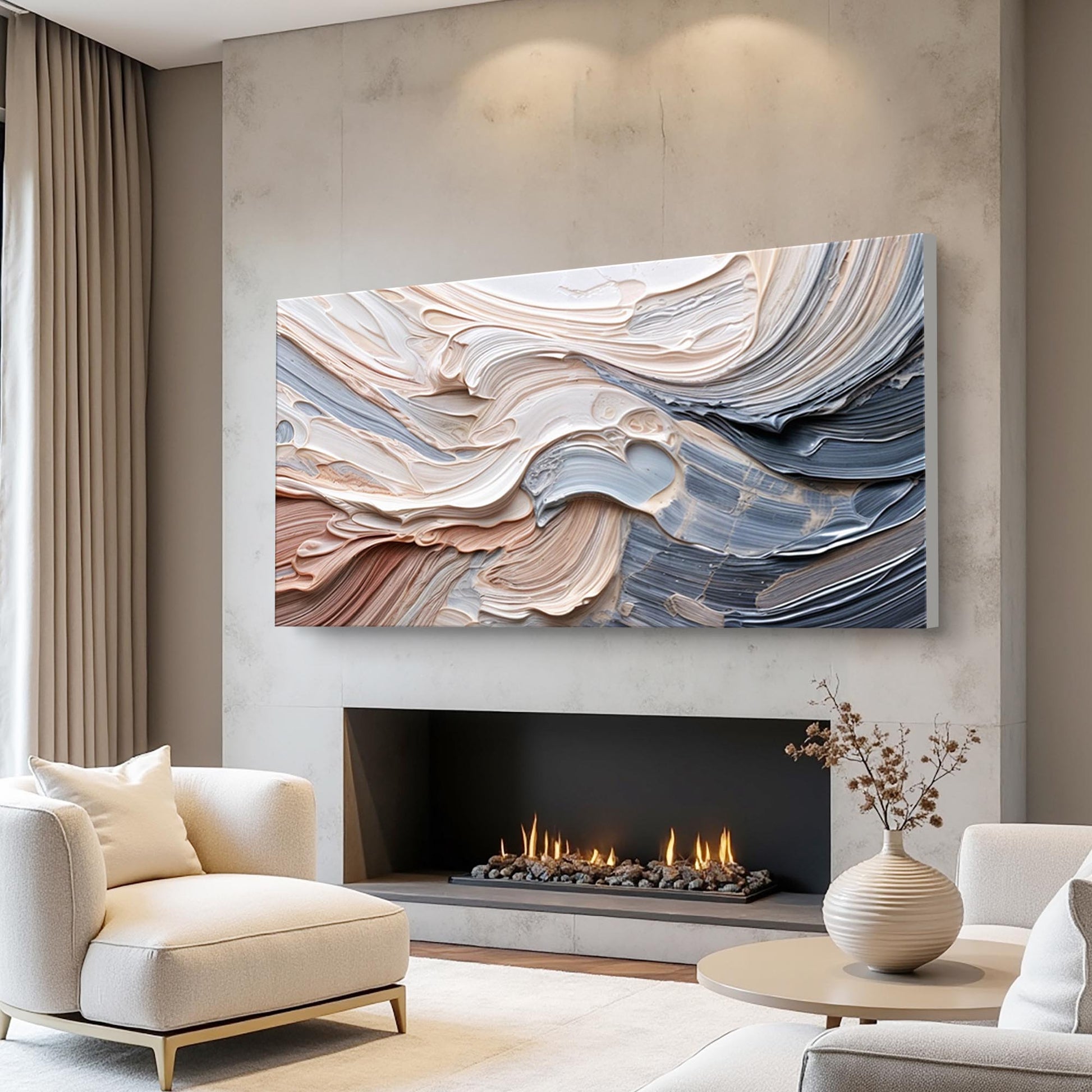 Rough Minimalist Wall Art canvas with abstract textured swirls in peach and blue on Tampa Home & Garden Store
