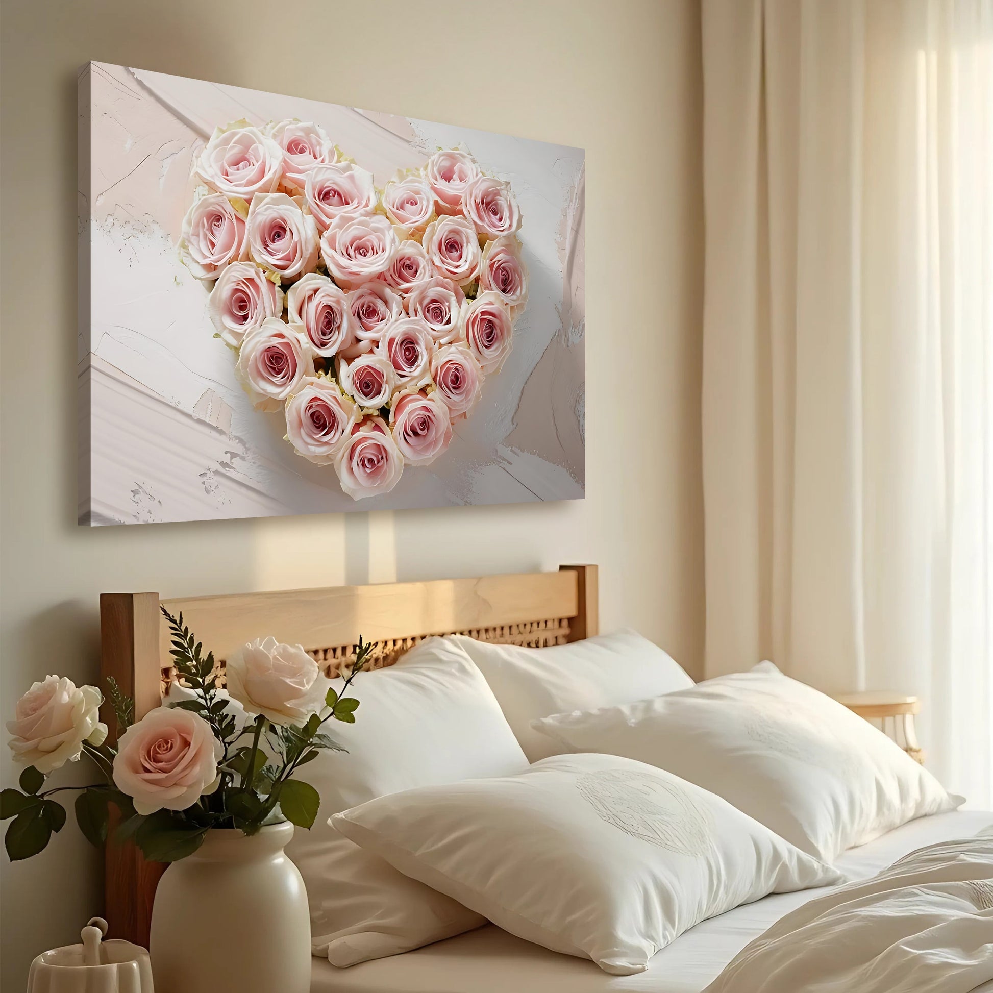 Floral Heart Wall Art IV canvas by Tailored Canvases, pale pink rose heart on crafting canvas on Tampa Home & Garden Store