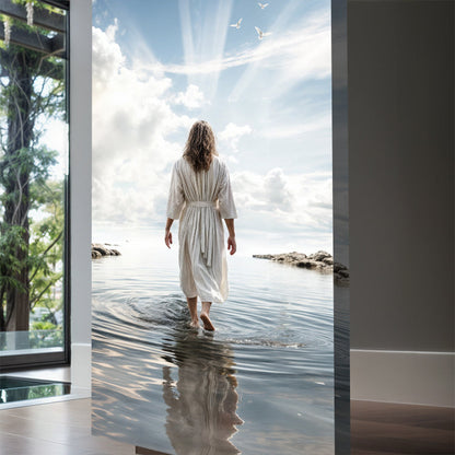Reflections Faith Wall Art XVI canvas by Tailored Canvases, woman in robe entering calm sea on Tampa Home & Garden Store