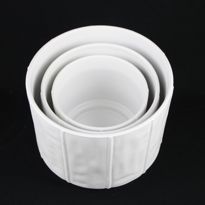 3-Piece White Stoneware Planter Pot Set with Soft Vertical Texture