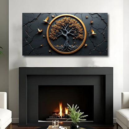 3D Celtic Tree of Life IV canvas by Tailored Canvases, gold circle frame around a silver tree on Tampa Home & Garden Store