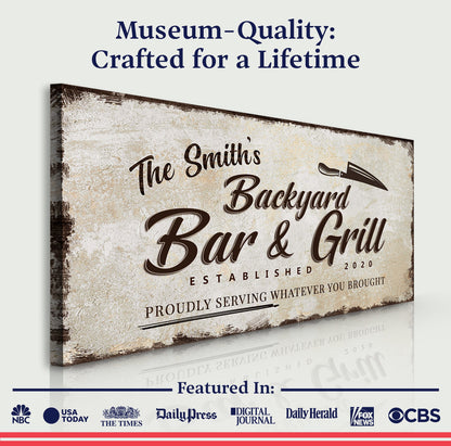 Canvas Backyard Bar & Grill Sign XVI by Tailored Canvases, vintage distressed look on Tampa Home & Garden Store