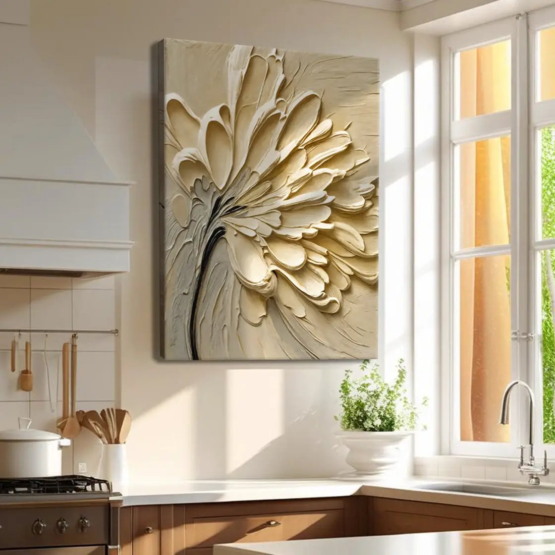 Flower Splatter Canvas Wall Art by Tailored Canvases creamy 3D floral texture on Tampa Home & Garden Store