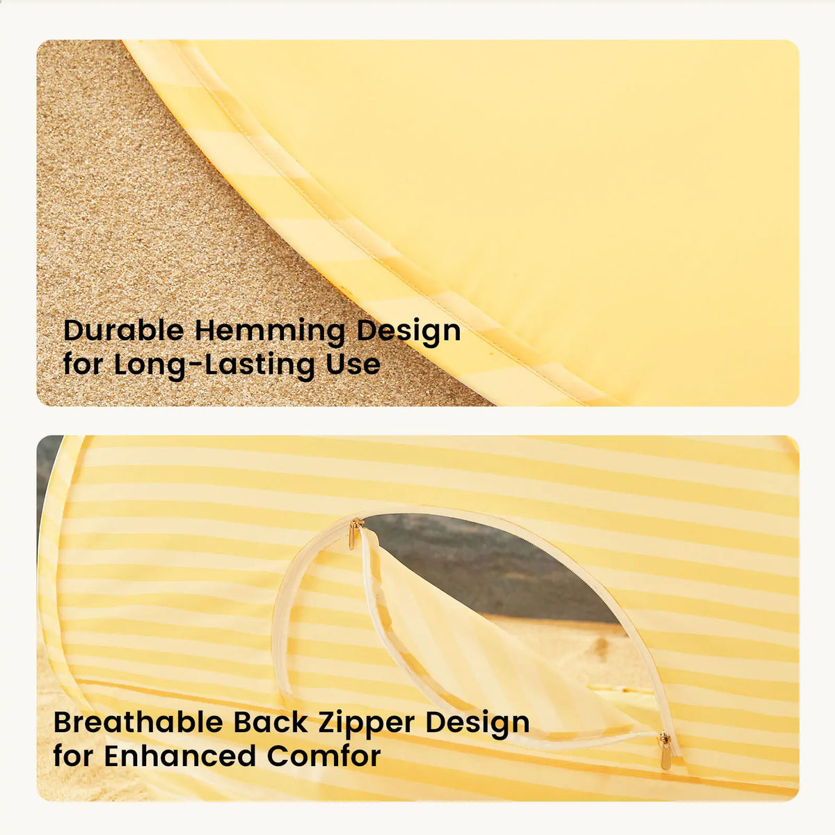Tiny Land INC One-Stop Beach Tent set, yellow striped pop-up beach tent with zipper window on Tampa Home & Garden Store