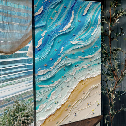 Beach Days Wall Art IV canvas multi-panel ocean waves with surfers by Tailored Canvases on Tampa Home & Garden Store