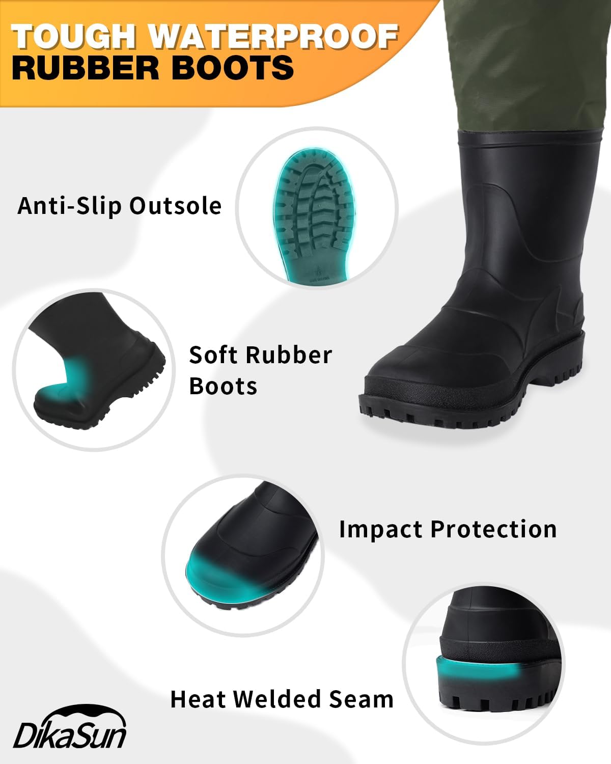 DikaSun Chest Waders with Boots dark green bootfoot fishing waders for men and women on Tampa Home & Garden Store