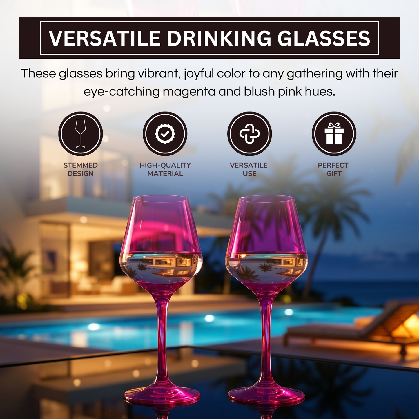 Valencia Pink Acrylic Wine Glasses Set of 2