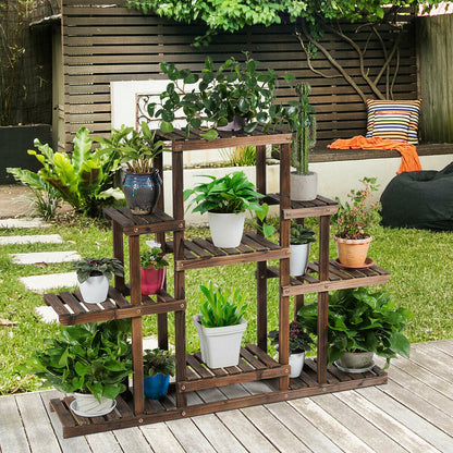 Estante de almacenamiento de exhibición de plantas de madera de 6 niveles