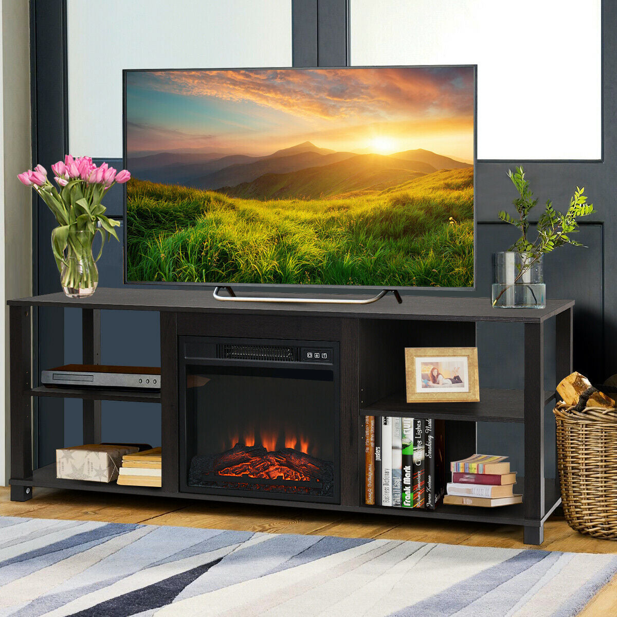 Mueble Consola para TV de 2 Niveles con Estantes Ajustables