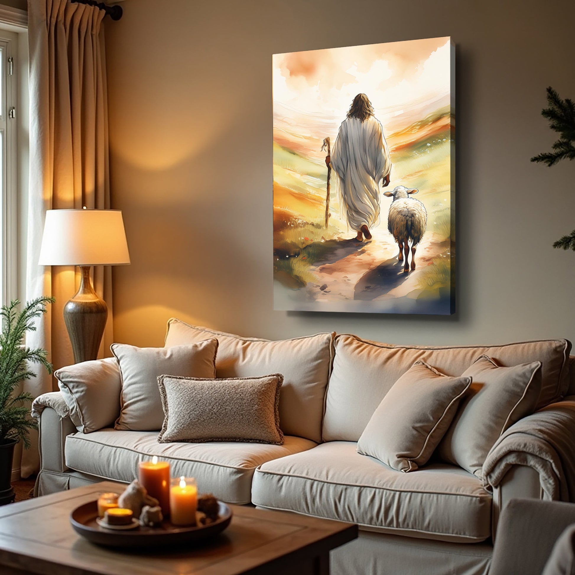 Parable Of The Lost Sheep Faith Wall Art on canvas by Tailored Canvases, warm pastoral scene on Tampa Home & Garden Store