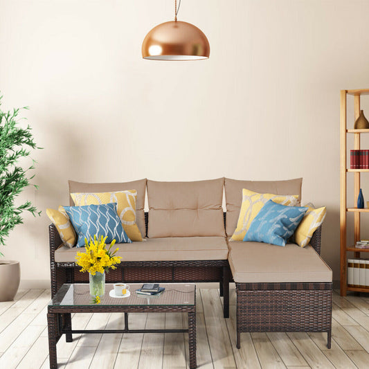 3 Pieces Patio Wicker Rattan Sofa Set-Beige - Tampa Home & Garden Store