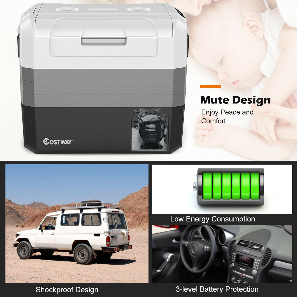 GemGear 58 Quart Portable Electric Camping Car Cooler, gray-white exterior on Tampa Home & Garden Store
