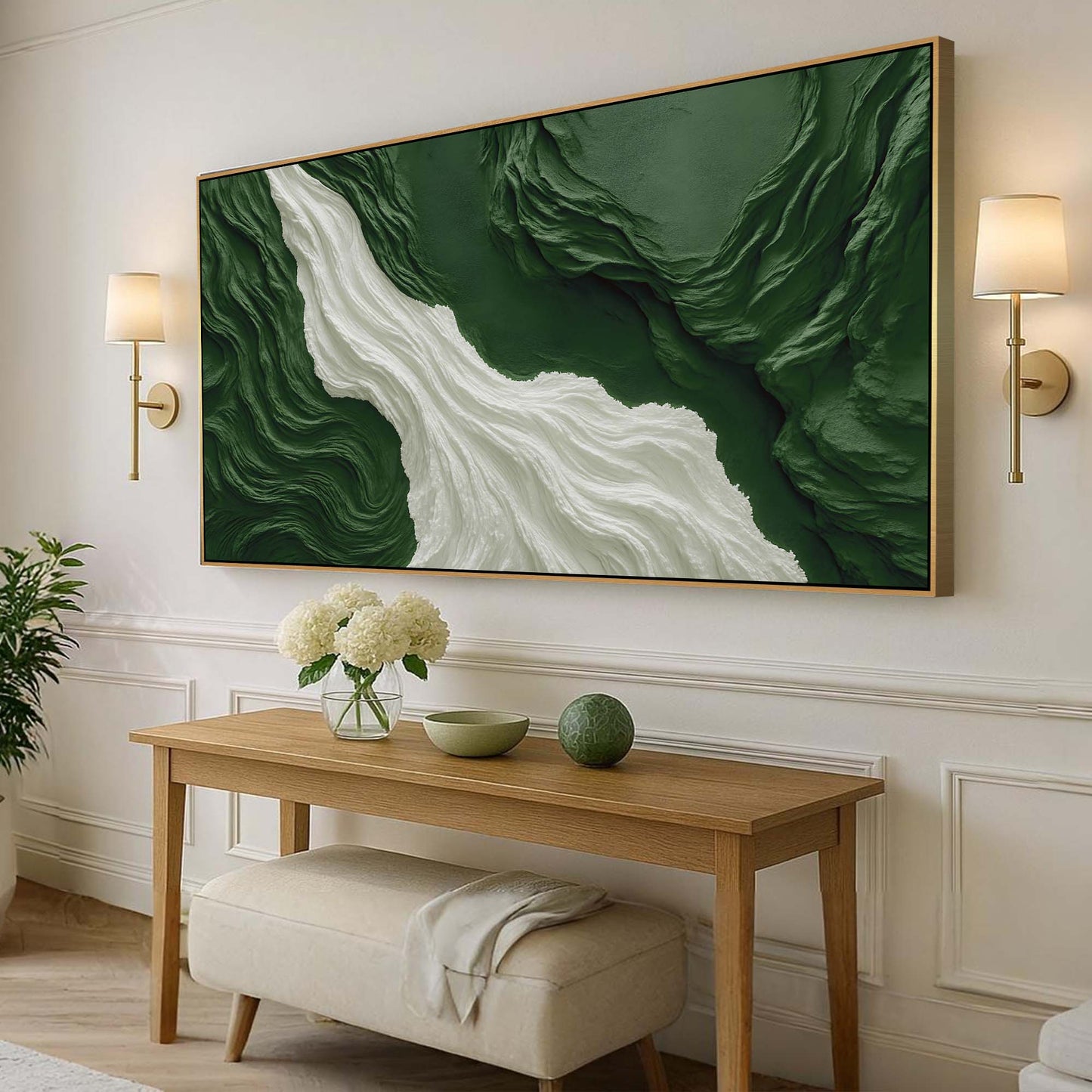 Green Rivers Abstract Wall Art canvas by Tailored Canvases; green white abstract canvas on Tampa Home & Garden Store