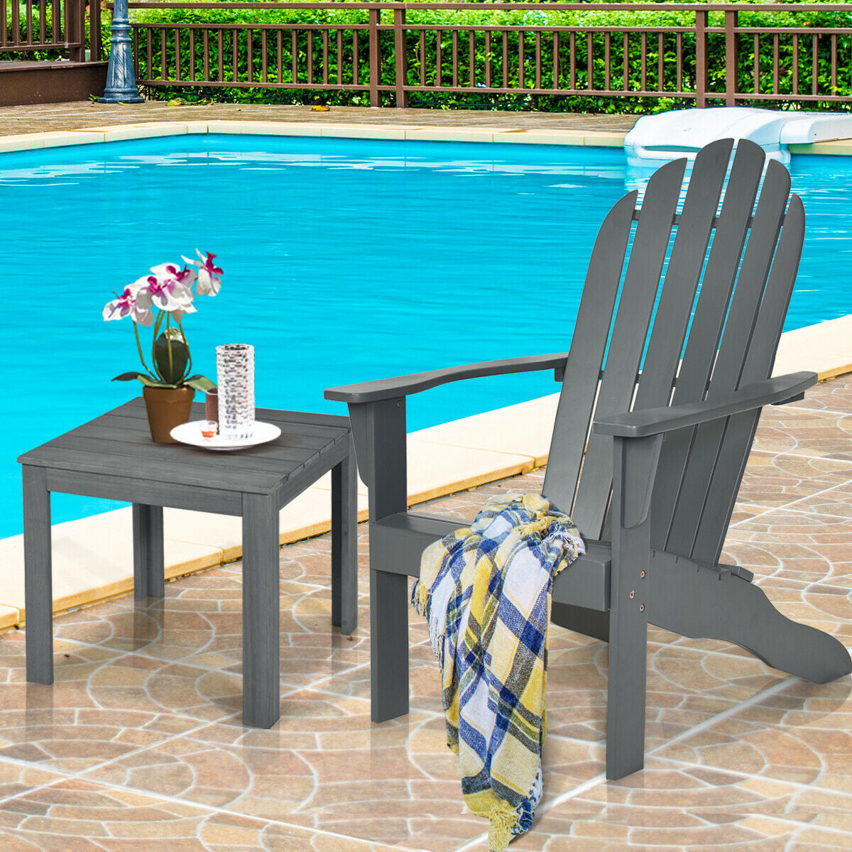 Sillón Adirondack de exterior de madera de acacia con diseño ergonómico - Gris