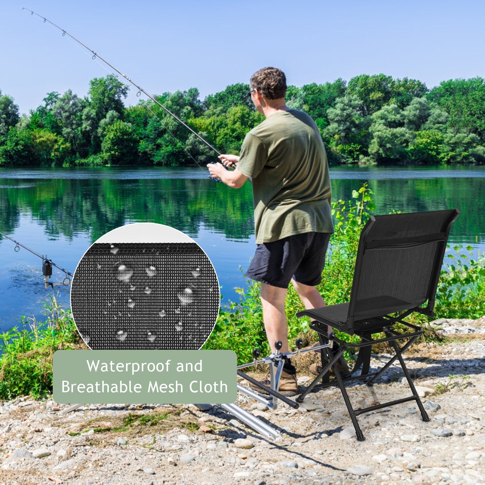 GemGear all-weather outdoor foldable 360-degree swivel chair with iron frame, black mesh cloth on Tampa Home & Garden Store