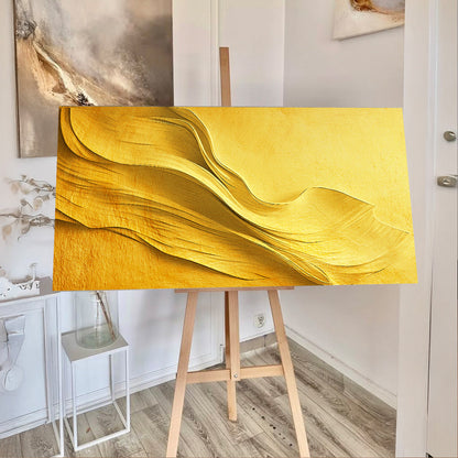 Gold Minimalist Wall Art canvas by Tailored Canvases with metallic wave texture on easel on Tampa Home & Garden Store