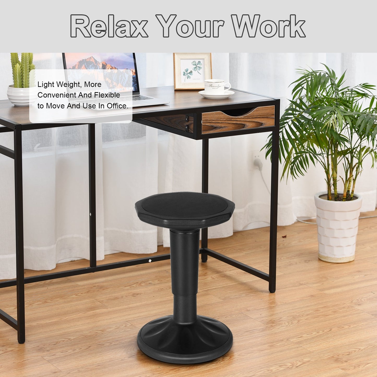 Taburete ajustable de aprendizaje activo para oficina en casa con asiento acolchado - Negro
