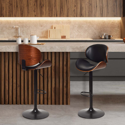 Set of 2 Adjustable Swivel PU Leather Bar Stools with Curved Footrest - Tampa Home & Garden Store