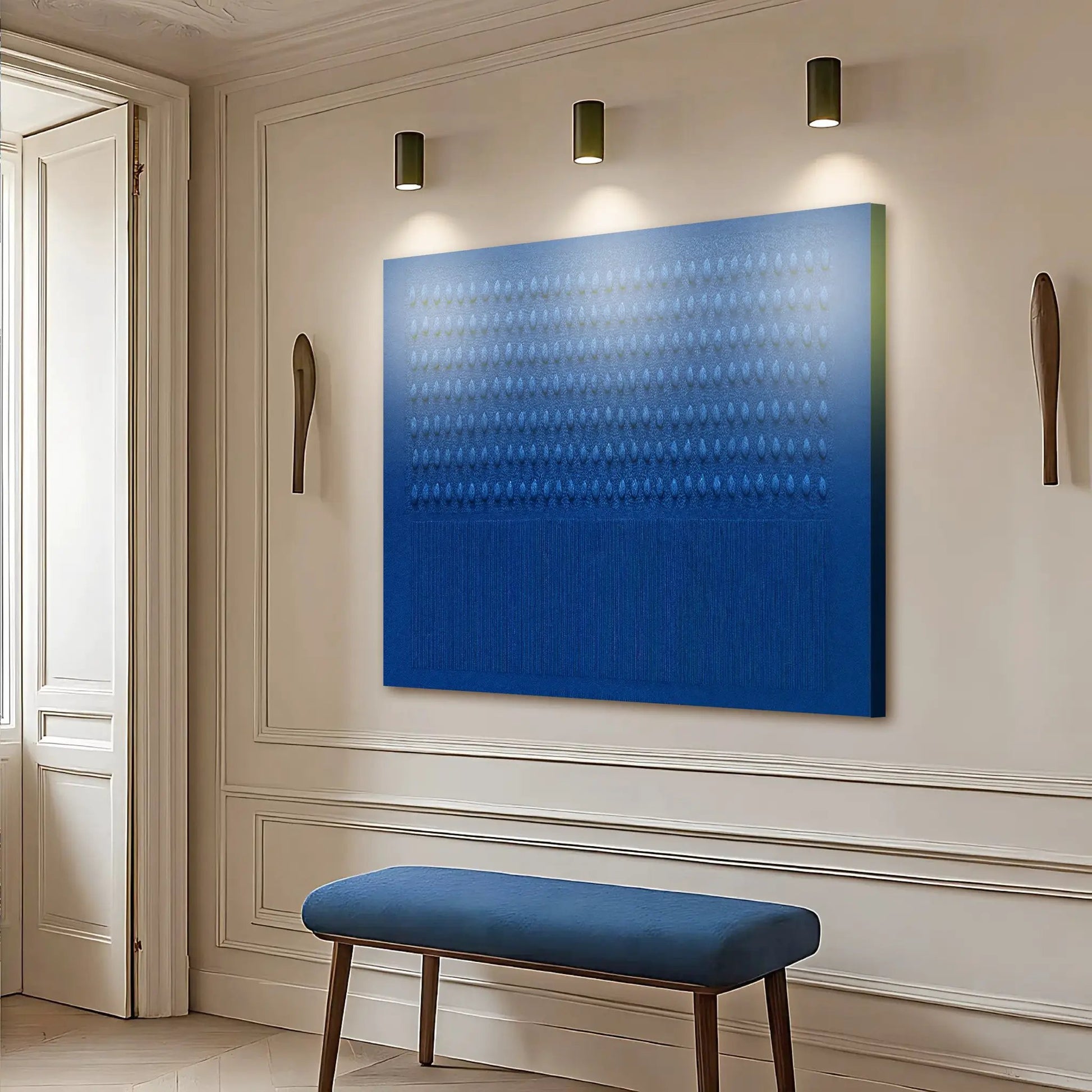 Minimalist Blue Gradient Abstract Wall Art on Canvas by Tailored Canvases blue textured surface on Tampa Home & Garden Store