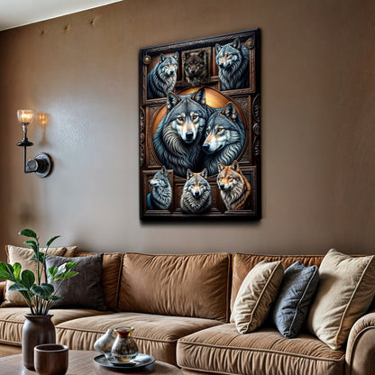 3D Wolf Collage Wall Art III canvas with ornate framed wolf portraits Tailored Canvases on Tampa Home & Garden Store