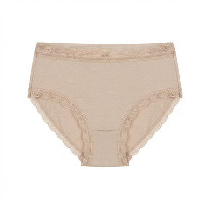 Organic Cotton Lace Mid-rise Brief by Net Positive in nude beige with scalloped lace trim on Tampa Home & Garden Store