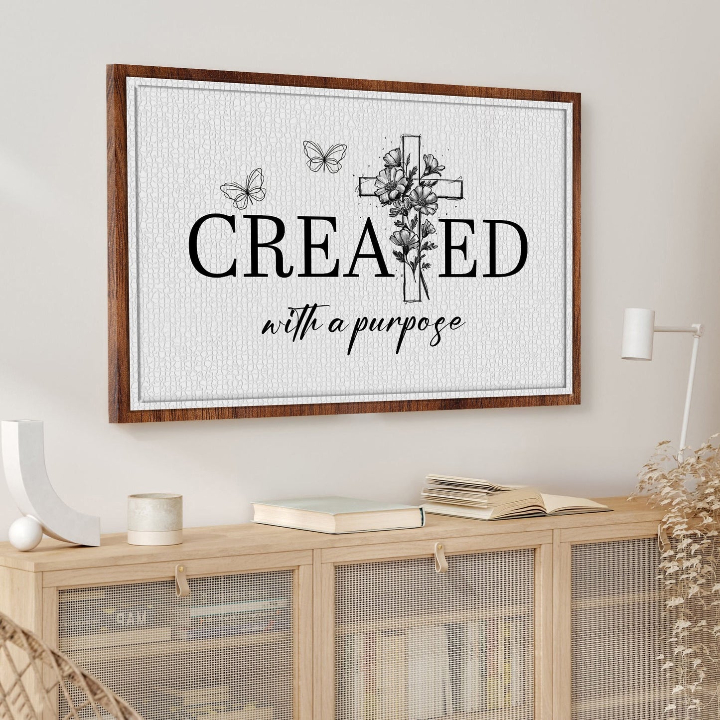 Canvas sign Created With A Purpose Faith Sign II by Tailored Canvases; white crackle background on Tampa Home & Garden Store