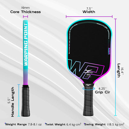 Warping Point Neon Pickleball Paddle Gen 3 gradient handle, black face, 7.5in width two views on Tampa Home & Garden Store