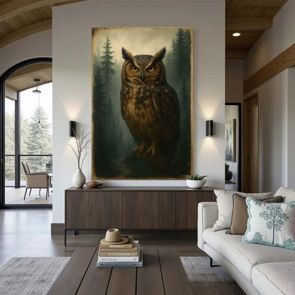 Watcher Of The Woods Owl Wall Art canvas Tailored Canvases with a bold owl in a forest on Tampa Home & Garden Store