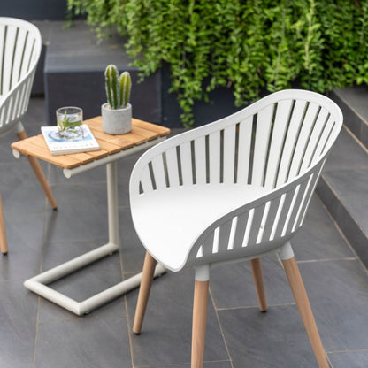 Portals Light C-shape outdoor chairs, white slat-back with wood legs, LifestyleGarden 2pk on Tampa Home & Garden Store