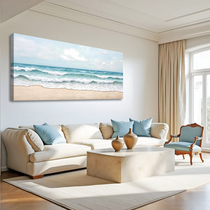 Serene Ocean Wave Coastal Wall Art canvas with blue sea waves and sandy shore on Tampa Home & Garden Store