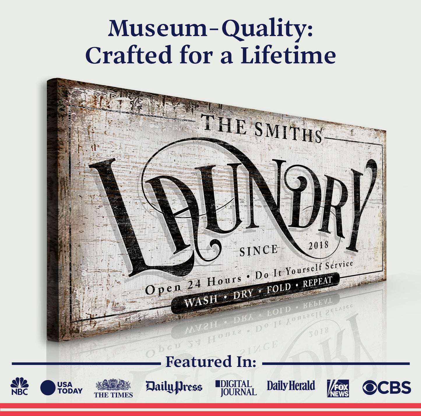 Laundry Room Sign VIII canvas by Tailored Canvases vintage beige distress and bold type on Tampa Home & Garden Store