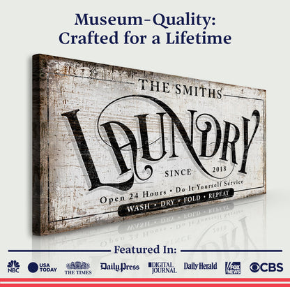 Laundry Room Sign VIII canvas by Tailored Canvases vintage beige distress and bold type on Tampa Home & Garden Store