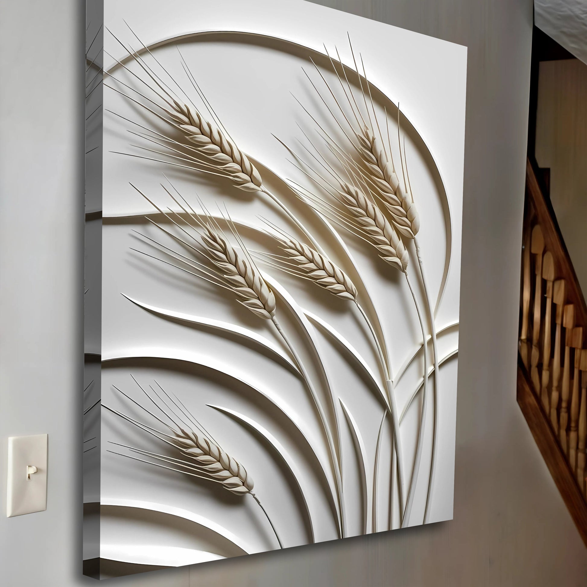3D Minimalist Wheat Wall Art canvas cream-toned wheat stalks Tailored Canvases on Tampa Home & Garden Store